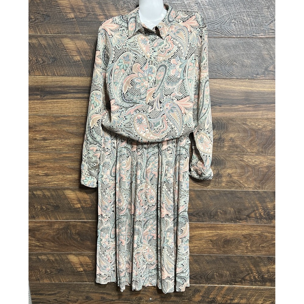 Alfred‎ Dunner Skirt Set Pleated Paisley Multi-Color Sleeves Midi Lightweight
